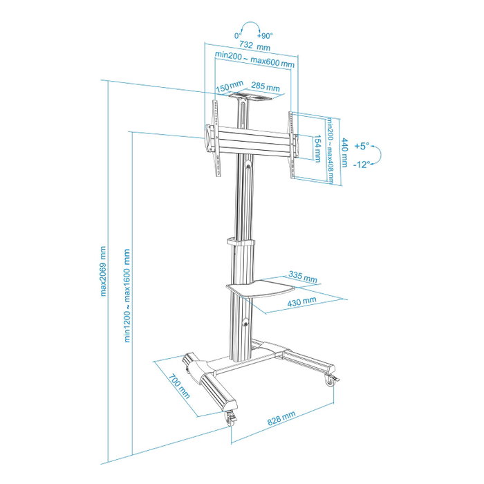 Tooq Soporte de Suelo con Ruedas FS1870M-B para TV de 37-70 pulgadas